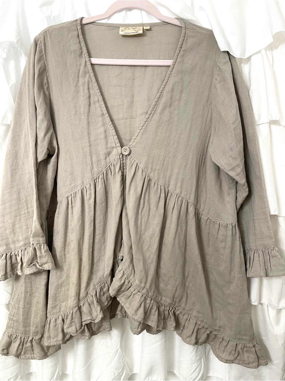 Paperlace Light Taupe Ruffle-Trim Cotton Tunic Jacket